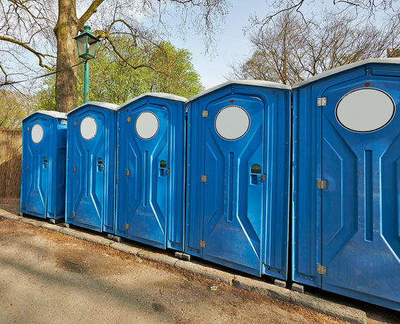 5 blue porta potties