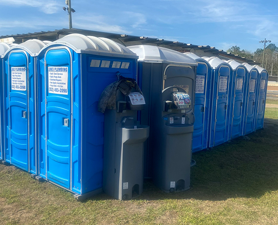 Restroom Trailers with sinks outside