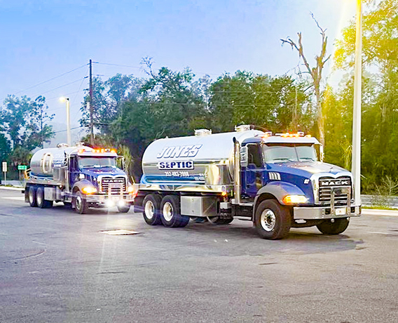 2 Jones septic trucks on the road